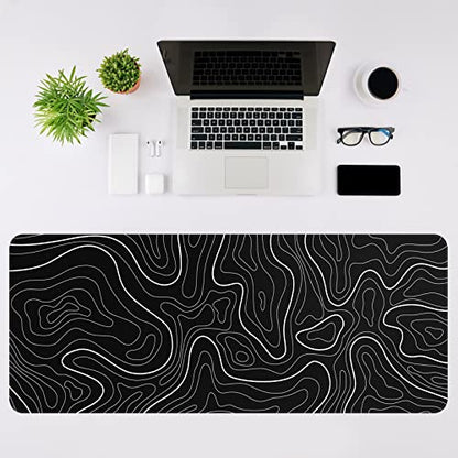 DIGSOM Gaming Mouse Pad, Black with White Topographic Line, 31.5x11.8in | XL Mouse mat, Smooth surface, Anti-slip rubber base, For keyboard and mouse, For home and office use - color: Black Topographic