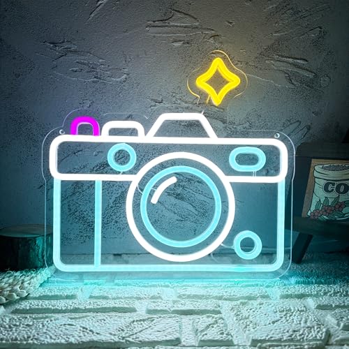 Camera Neon Sign Dimmable LED Light Up Wall Decor Multi-Color Retro Photography Studio Art Vintage Vlogger Background Accessory for Bedroom, Gaming Room, Store Photographer Gifts(13.3 * 12.2in) - style: Camera