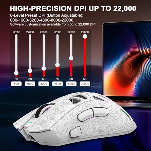 G11 RGB Wireless Gaming Mouse for Gaming Setup & Multi-Device Use, Tri-Mode Bluetooth 5.1/2.4GHz/USB-C, 22000 DPI Lightweight Programmable Mouse for PC, Laptop & Mac - color: Line White