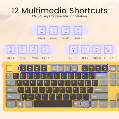 COLIKES Wired Keyboard, Ultra-Thin USB Wired Computer Keyboard, Low-Profile Keys, Spill-Resistant, Multimedia Keys, Compatible with Windows, Mac, Chrome, Linux, and Android-Yellow - color: Yellow