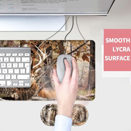 Mouse Pad,Large Desk Mat Set, 4in1 XL Mousepad + Keyboard Wrist Rest+Mouse Wrist Rest+Coaster with Ergonomic Desk Pad for Home Office Table Computer Cover -Camo Forest Deer - color: Camo Forest Deer