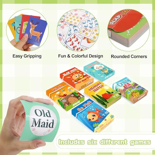 Card Games for Kids, Go Fish,Old Maid,Memory Match,Slap Jack,Crazy 8s,War-6 Pack Classic Fun & Educational Games for Family Game Night,Great Gift for Birthday Christmas Holiday Easter Basket Stuffers