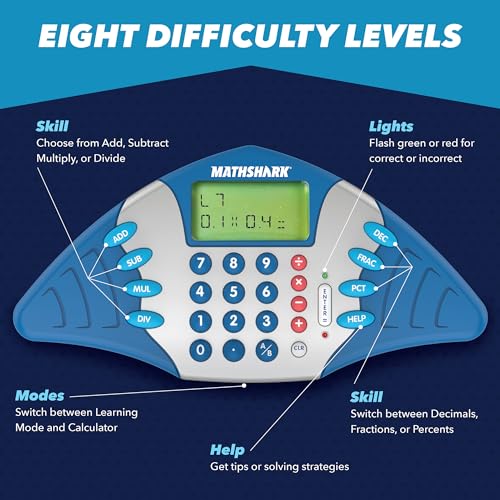 Educational Insights MathShark - Electronic Math Games for Kids Ages 6-8, Handheld Math Game, Addition and Subtraction Toys, Multiplication and Division Games for First Graders, Kids Learning Game