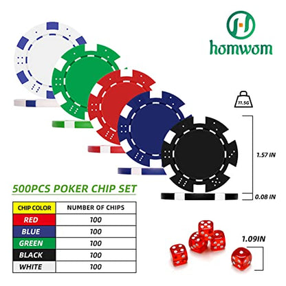 Homwom Poker Chip Set - 500PCS Poker Chips with Aluminum Case, 11.5 Gram Chips for Texas Holdem Blackjack(500pcs) - style: 500pcs