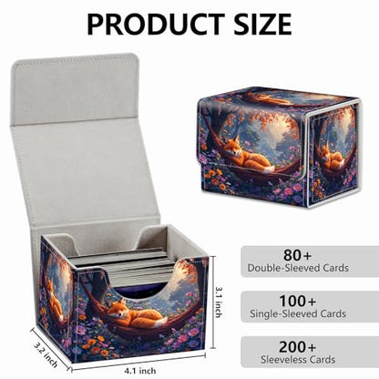 Strong Magnet for TCG MTG Commander Deck Box Playing Card Case Magic Deck Box Creative Pattern Trading Card Storage Box for Collectible Games, Blue Yellow Flowers And Cute Fox - color: Blue Yellow Flowers And Cute Fox
