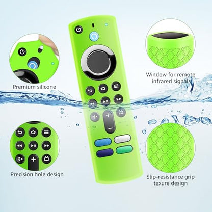 (4 Pack) ONEBOM Silicone Protective Remote Case Cover, Silicone Cover Skin| Glow in The Dark(Blue&Purple&Red&Green) - color: (Black Lanyard)Glow Green&Glow Purple&Red&Blue