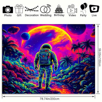 KKYEJLQYI Astronaut UV Reactive Tapestry, Black Light Neon Wall Tapestry, Luminous Space Tapestry, Bedroom, Living Room, Game Room Decoration Large Tapestry - color: Astronaut-3