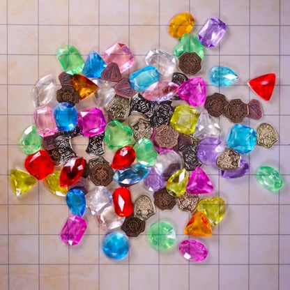 ENHANCE Tabletop Treasure Token Set - 40 Metal MTG Tokens (x10 Each Design) with Acrylic Assorted Gems (40+) and Drawstring Pouch, Counters for RPG Games - MTG Counters, DND Coins for Tabletop Games