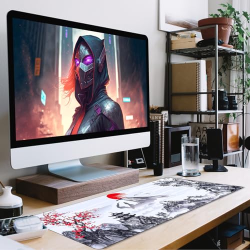 Gaming Mouse Pad Ink Pattern, 31.5x15.7 Inch Waterproof Computer Big Mousepad Non-Slip Mouse Mat Rubber Base and Stitched Edges for Game Players, Office, Study, Esports Pros, Home - color: Ink