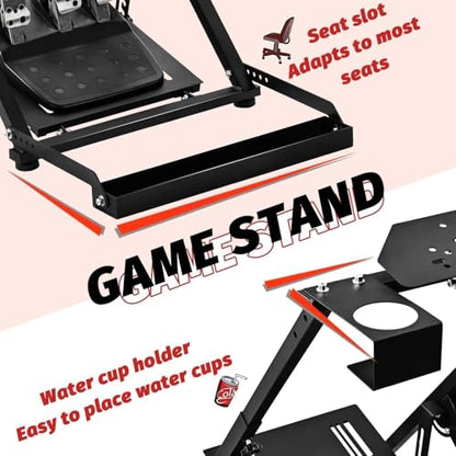 Supllueer Foldable Racing Wheel Stand with Seat Slot Fit for Logitech G29 G920 G923,for Thrustmaster T248 T300RS T300 T500,for Fanatec,Adjustable Steering Wheel Stand, No Shifter Handbrake Wheel pedal