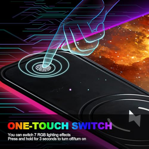 Wireless Charging RGB Gaming Mouse Pad, 31.5 x 11.8 Inch Extended Mouse Mat with Galaxy Nebula Design, LED Desk Pad with 7 Lighting Modes, Non-Slip Base for Gaming & Office - color: 01