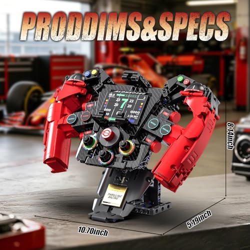 F1 Racing Steering Wheel Building Set,Mechanical Sim Driving Wheels-971 PCS | Compatible with LEGO F1 Merchandise, Concept Red Model Collectible Gift for Teens Boys 10+ Adults - color: Red