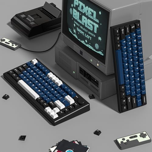 dagaladoo Double Shot PBT keycaps Set, Cherry Profile Keyboard Keycaps | 138-keys retro key caps full size,Custom keycaps for 60% 65% 75% 100% Cherry-MX switch Mechanical Keyboard（White/Black/Blue) - color: Black/Blue/White