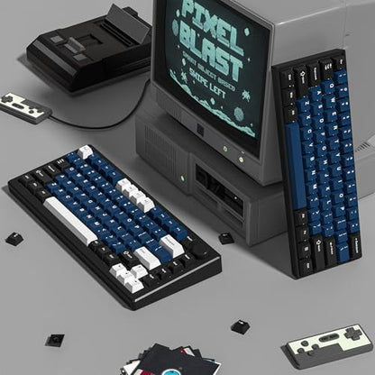 dagaladoo Double Shot PBT keycaps Set, Cherry Profile Keyboard Keycaps | 138-keys retro key caps full size,Custom keycaps for 60% 65% 75% 100% Cherry-MX switch Mechanical Keyboard（White/Black/Blue) - color: Black/Blue/White
