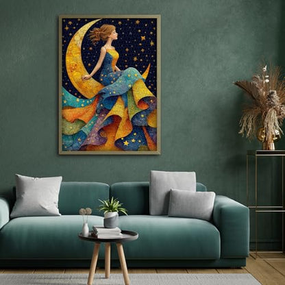 Impossible Puzzles for Adults 1000 Pieces, Pretty Woman Night Scenic Puzzles, Nature Moon Star Jigsaw Puzzles Elegant Lady, Beautiful Woman Art Wall Decor - style: Woman of Star & Moon puzzle