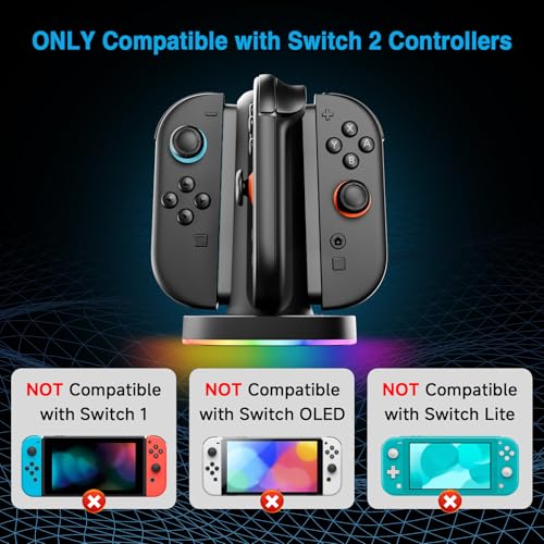 MARSDOCK Charging Dock for Nintendo Switch 2(2025) for Joy-Con 2 | 4 in 1 Magnetic Fast Charging Station with RGB Lights, 3.3FT Cable, Charging Stand Compatible with Switch 2 Joycon Stand