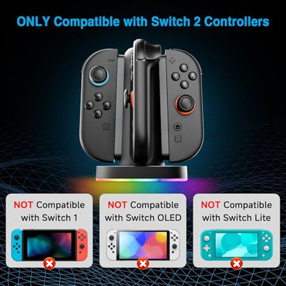 MARSDOCK Charging Dock for Nintendo Switch 2(2025) for Joy-Con 2 | 4 in 1 Magnetic Fast Charging Station with RGB Lights, 3.3FT Cable, Charging Stand Compatible with Switch 2 Joycon Stand
