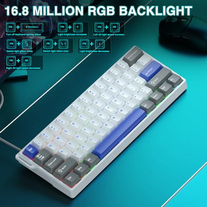 AULA WIN60 HE MAX - 60% Mechanical Gaming Keyboard Wired, Hall Effect Magnetic Switches Hot Swappable, Adjustable Actuation Rapid Trigger Mode, 8000 Hz Polling Rate, 60 Percent Keyboard Compact Design - color: Gray&White&Blue