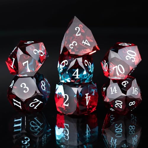 Resin DND Dice Set, 7 Pieces Handmade Sharp Edge Polyhedral Dice for Role Playing Game, Dice Accessory for D&D RPG Players and Starters d4 d6 d8 d10 d12 d20 with Gift Box (Red and Blue) - color: Red and Blue