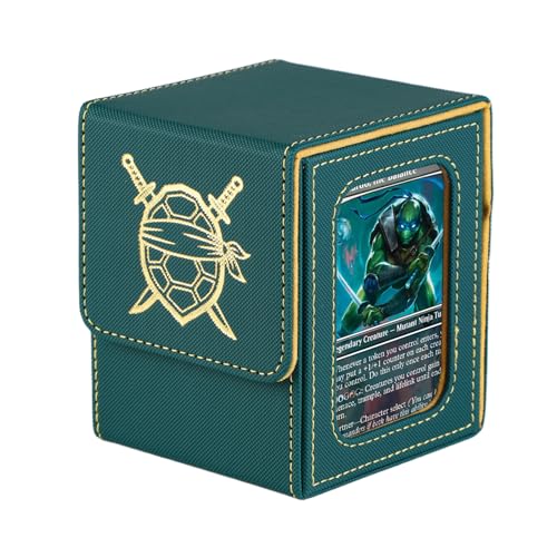 MTG Commander Deck Box with Double Display Windows, Ninja Card Case Fits 100+ Double Sleeved Cards, Magnetic Card Storage Box with 2 Dividers & 2 Toploaders for TCG Green/Gold - color: Ninja(Green/Gold), size: 1 pack
