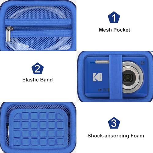 Canboc Hard Case for KODAK PIXPRO FZ55/ FZ45/ FZ43/ FZ53 16MP Digital Camera, Vlogging Camera Bag, Zipper Mesh Pocket fit Cable, SD Card, Blue (Case Only) - color: T-Blue