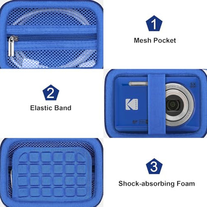 Canboc Hard Case for KODAK PIXPRO FZ55/ FZ45/ FZ43/ FZ53 16MP Digital Camera, Vlogging Camera Bag, Zipper Mesh Pocket fit Cable, SD Card, Blue (Case Only) - color: T-Blue