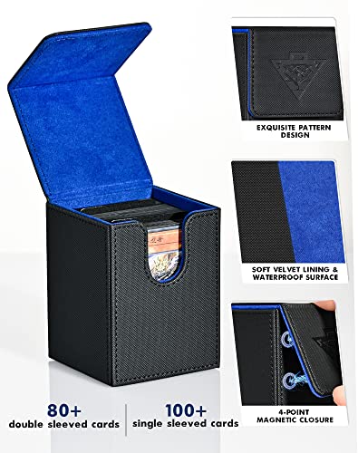 ZLCA Card Deck Box for MTG Yugioh TCG, Card Storage Box | with Dividers Holds 100+ Sleeved Cards, Premium Card Deck Case Compatible with CCG Trading Cards (Black&Blue,Puzzle) - color: Black&Blue