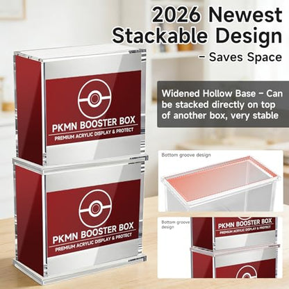 Acrylic Display Case for PKMN Booster Box – Magnetic Lid Stackable Design, Clear Plastic Storage & Protection for Booster Boxes, Trading Cards, Collectibles – for Pokemon Booster Box Case - size: PKMN Booster Box Case