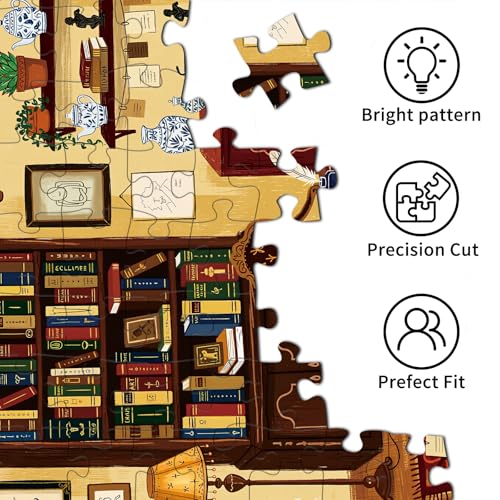 1000 Piece Jigsaw Puzzles for Adults, Study Room Puzzle with 1:1 HD Poster, Precise Interlocking, Letter Markings on Back, Dust-Free, Stress Relief & Ideal Family Game Gift - color: Study Room