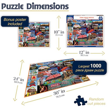 White Mountain 1000 Piece Jigsaw Puzzle, Signs Across America States | Large Pieces, Gift for Adults and Family, 24"x30" in, Fun Collage