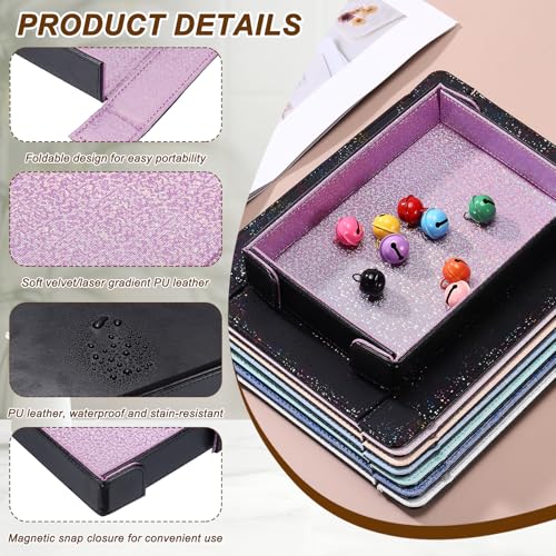uxcell PU Leather Dice Tray, Rectangle Magnetic Folding Velvet Portable Folding Dice Rolling Tray for Table Games Keys Wallet Watch Coin, Glitter Light Purple - color: Light Purple