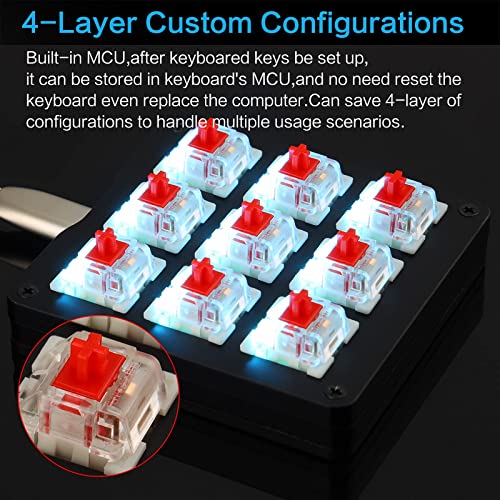 Koolertron Mechanical Numpad Macro Keyboard, 9-Key Numeric Keypad LED Backlit Gaming Keyboard, Fully Programmable Number Pad Keyboard, Computer High Ground Mechanical Macro Number Keypad - color: Black/Red Switches/Blue LED