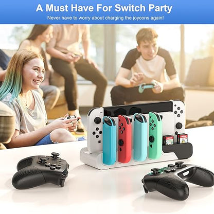Controller Charging Dock Compatible With Nintendo Switch & OLED Model Joycons - Charges up to 6 Joycons With Game Card Storage Stand - color: Black＆White