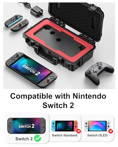 STARTRC GAMES Hard Carrying Case for Nintendo Switch 2, Waterproof Hard Travel Case for Nintendo Switch 2 Console, 2 Pro Controllers, 16 Game Cards and Other Accessories (Small)