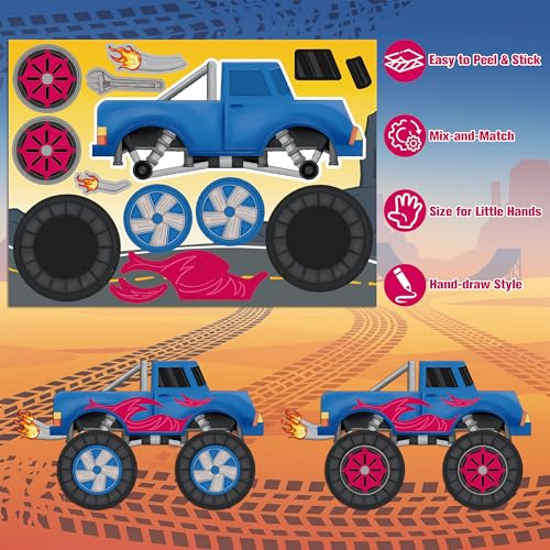 45 Sheets Monster Truck Stickers for Kids Toddlers, Make Your Own Monster Truck Stickers Birthday Party Favors Activities Goodie Bag Filler Crafts for Kids Classroom - style: Monster Truck 45 Sheets