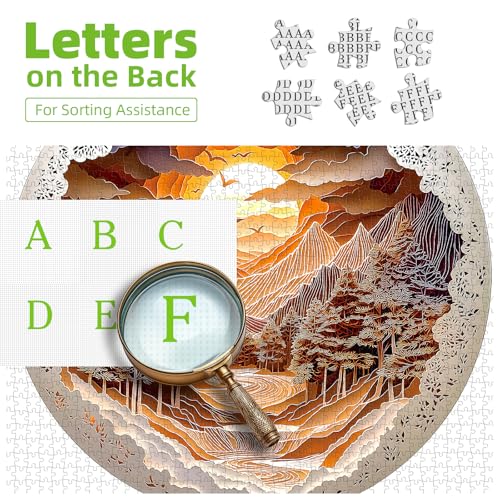 Mountain Sunset Landscape 500 Piece Jigsaw Puzzles for Adults Layered Paper Art Forest River Nature Scene Puzzle with Letters on Back Fun Seniors Wall Art Family Puzzle(20"X20") - color: Mountain Sunset
