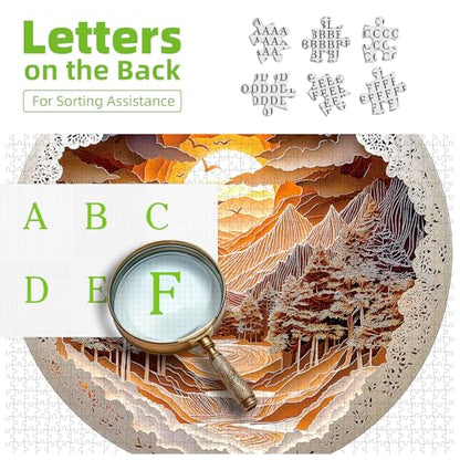 Mountain Sunset Landscape 500 Piece Jigsaw Puzzles for Adults Layered Paper Art Forest River Nature Scene Puzzle with Letters on Back Fun Seniors Wall Art Family Puzzle(20"X20") - color: Mountain Sunset