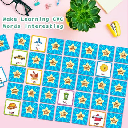 Memory Game, CVC Word Games Kindergarten, Memory Games for Kids Ages 4-8, Matching Games for Toddlers 3-5, Phonics Games Flash Cards 2-4 Years, Memory Card Game Homeschool Learning Educational Toys