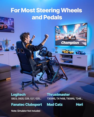 VEVOR Racing Wheel Stand, Adjustable & Foldable Simulator Stand for Logitech G923 G920 G29 G27, Thrustmaster T300RS TX F458 T500RS T3PA-PRO(F1/GT) Gaming Cockpit,Pedals Simulator NOT Included,Compact - size: X-shaped lite