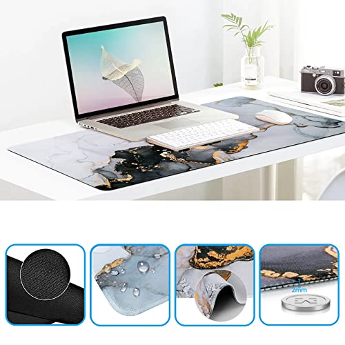 iCasso Desk Mat, Gaming Mouse Pad Wrist Support Set,4in1 XXL Large Mousepad + Keyboard Wrist Rest+Mouse Wrist Rest+Coaster Set with Ergonomic Design for Home Office Table Computer-Grey Ink Marble - color: Grey Ink Marble