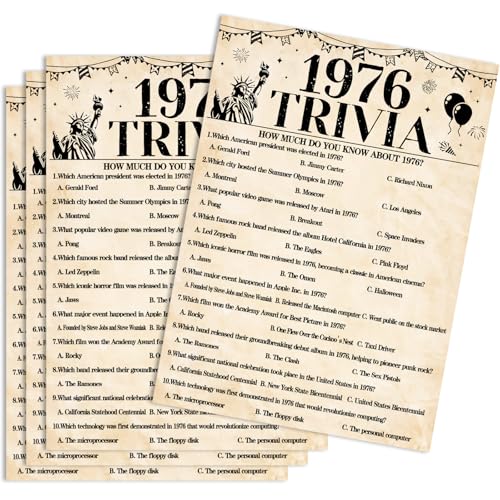 30Pcs 50th Birthday Party Games 1976 Trivia Game Fun Back in 1976 Games Double-Sided Game Cards Vintage 50th Birthday Party Supplies for 50 Year Old Woman Man Anniversary Class Reunion Gifts - size: 50-1976, style: Trivia