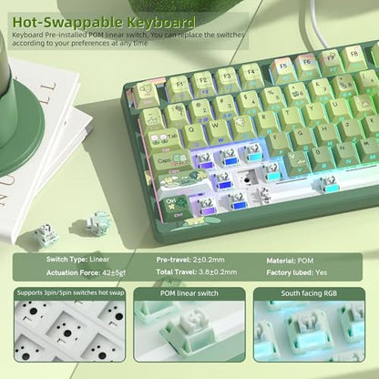 Womier SK80 75% Keyboard with Color Multimedia Display Mechanical Keyboard | Gaming Keyboard Cute Green Frog Wired Hot Swap Gasket Mount RGB Custom Key board, Pre-lubed Stabilizer for Mac/Win, Green - color: Green