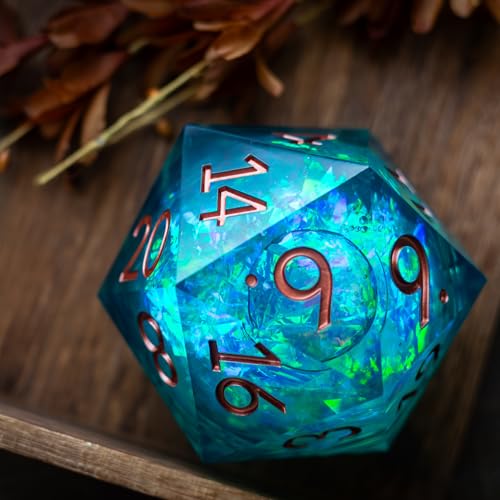 Massive Sea Green Teal Liquid Core 95MM Chonk Handmade Resin Dice and Box, Only 1 D20, Large, Green Dice