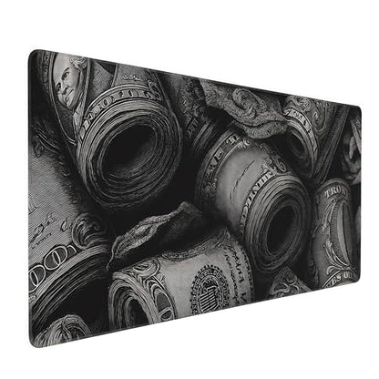 Extra Large Gaming Mouse Pad, Money Design Pattern, Black and White, 35.4 x 15.7 inches, Non-Slip Rubber Base, Stitched Edges - color: Black and White Stripe Money