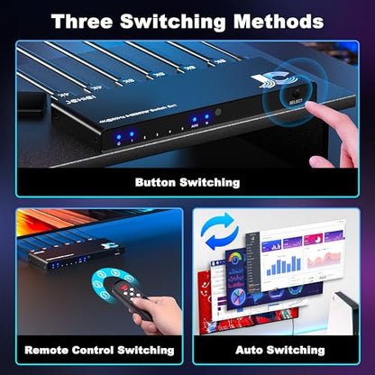 4K HDMI Switch 5x1 with Remote - 4K@60Hz HDR HDCP 2.2 - Auto-Switcher Splitter for PS5/PS4/Xbox/Switch/PC - size: 4K HDMI Switcher 5 port