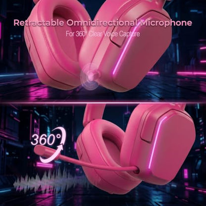 RK ROYAL KLUDGE HG101 V2 Wireless Gaming Headset, 2.4G/Bluetooth 6.0/3.5mm Wired Headphones, 7.1 Surround Sound, 40mm Drivers, Memory Foam Cushions, Works with Xbox, PS4/5, PC, Switch, Berry Red - color: Red