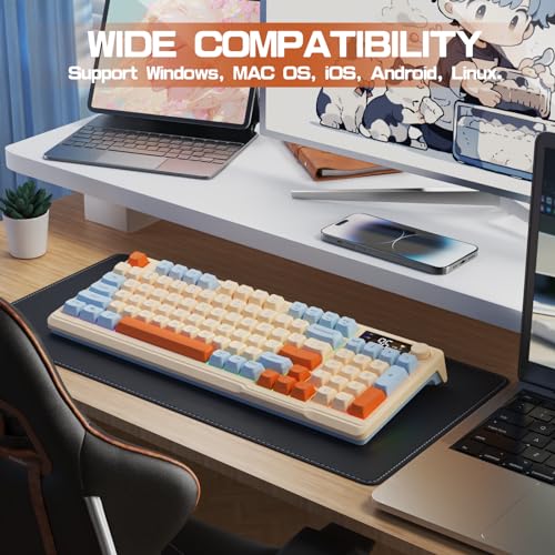 LexonElec M96 Wireless Gaming Keyboard,Knob Control Bluetooth/2.4G Wireless Mechanical Feeling Keyboard,RGB LED Backlit with Display Screen, PBT Keycap, 3000mAh, 94-Key Layout for Win/Mac (Blueberry) - color: Blueberry