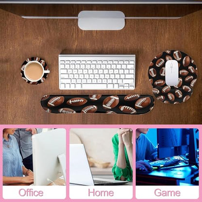 American Football Keyboard Wrist Rest Pad and Mouse Pad Wrist Support Set,3-in-1 Ergonomic Mouse Pad with Non-Slip Rubber Base for Home Office Game Computers Desk, - color: American Football