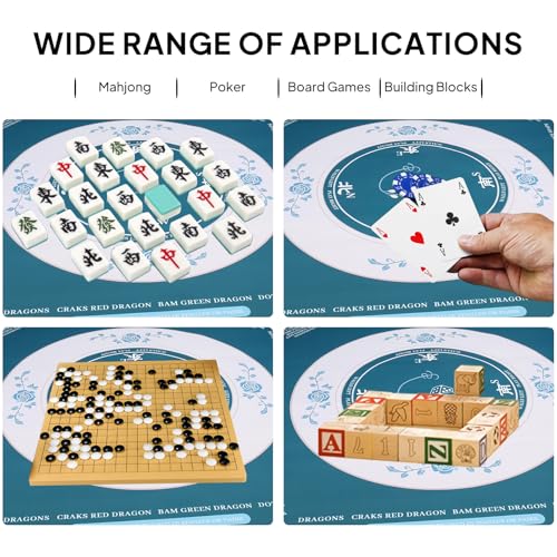 Mahjong Mat for Table, Non-Slip Noise Reduction Mahjong Table Cove 32×32 Inch Portable Gaming Mat for Poker/Cards/Board Games/Tile Games, Mahjong Tablecloth with Carrying Bag (Green)