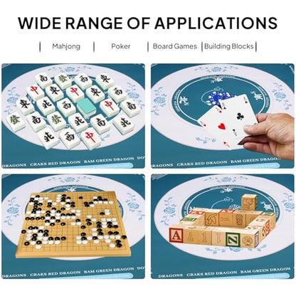 Mahjong Mat for Table, Non-Slip Noise Reduction Mahjong Table Cove 32×32 Inch Portable Gaming Mat for Poker/Cards/Board Games/Tile Games, Mahjong Tablecloth with Carrying Bag (Green)